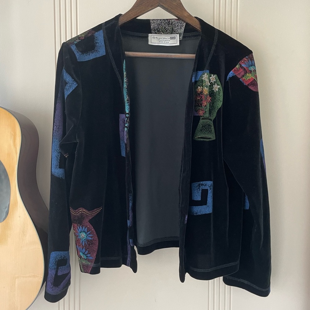Vintage Velvet Printed Open Cardigan